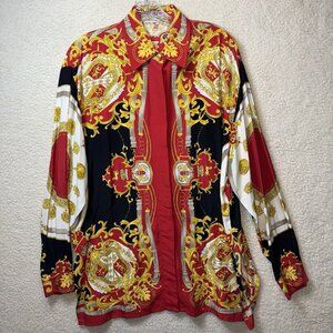 Vintage Mondi Baroque Art AOP Print Women's Top Size 40 US L Gold Red Lion